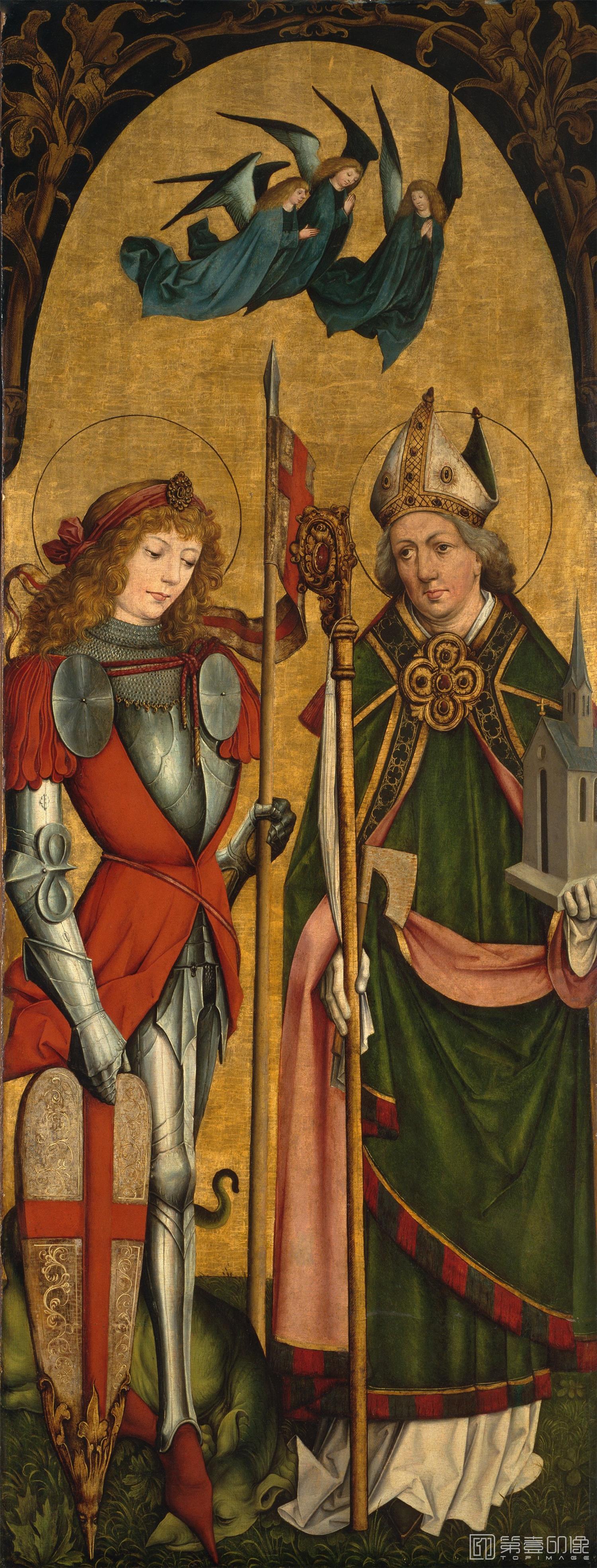 油画-美国阿特金森美术馆-Master of the Monis Altar-Saints George and Wolfgang, ca. .tifMaster of the Monis Altar - Saints George and Wolfgang, ca. -348